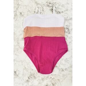 Girls 1 Piece Pink Color Block Swimsuit Swimwear Size 11-12 NWOT